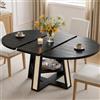 PLLBIKK Tavolo da pranzo rotondo, allungabile, ovale, 100/140 x 100 x 75 cm | Tavolo da cucina allungabile, con ripiani rimovibili, struttura in legno e vano portaoggetti, gambe del tavolo in rattan
