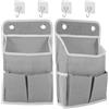 AuraNova 2 Pezzi Organizer da Appendere, Portaoggetti da Parete con 4 Ganci, Borsa in Tessuto Grigio con 3 Tasche, Mensola Pieghevole per Armadio, Bagno, Camper, Ufficio