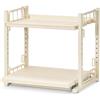SFTYEI Scaffale per microonde, da cucina, piano di lavoro, estensibile | Doppio binario, 4 livelli di altezza 37-55 cm, ferro, portata 15-25 kg, 4 ganci, bordi arrotondati