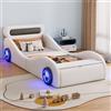 Rvjiahe Letto imbottito, 90 x 200 cm, letto singolo per bambini, letto per | Letto imbottito a forma di auto con ruote luminose e vano portaoggetti, in PU, senza materasso