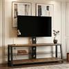 MAMAINI Mobile TV in legno con vetro temperato nero, regolabile in altezza, orientabile multidirezionale, con supporto da parete, marrone, altezza 125 x larghezza 116 x profondità 42 cm