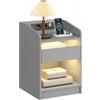 HOMCOM Comodino con stazione di ricarica e LED RGB 40x40x58 cm Grigio | Comodino con cassetto, ripiano aperto, porte USB, telecomando, per soggiorno e studio