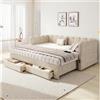 Wyibwy Letto imbottito 90x190cm, divano letto estraibile con due cassetti e porte USB, letto singolo, rete una piazza e mezza,letto singolo con cassetti, tessuto di ciniglia, beige (senza materasso)