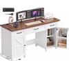 FirFurd Scrivania Ufficio con Presa di Corrente, 150x48x80 cm, Bianco | Scrivania con Cassetti, Scrivanie a 2 Prese AC e 2 Porte USB, Postazione Gaming a Mensola per Porta, Tavolo da Trucco