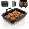 ERWEY Pirofila Airfryer, Stampo Teglia in Vetro per Ninja AF400EU /AF500EU /SL400EU /COSORI a 2 Camere da 8.5L, Teglia Accessori per Friggitrice ad Aria con Manici in Silicone, Nero