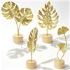 XSHAO® 4 sculture moderne a forma di foglia, in metallo, con base in legno, per casa, ufficio, camera da letto, soggiorno
