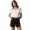 Calvin Klein Donna T-Shirt Maniche Corte off Shoulder Spalle Scoperte