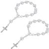 YSDYY 2 pezzi catena a croce di perle, ciondolo specchio auto, accessori per auto, croce sospesa, catena auto, mini rosario, interno auto personalizzato, gancio specchio auto (bianco)