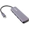 InLine Hub USB 3.2, da USB-C a 4x USB-A 10Gb/s, alluminio, grigio