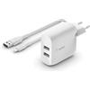 Belkin CARICABATTERIE 2 PORTE USBA, CAVO USB-A A LIGH. 1M