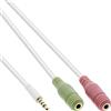 InLine Cavo audio Y, Jack 3,5mm M a 2x Jack 3,5mm F, 4pin CTIA, 1m, bianco