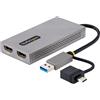 StarTech.com Adattatore USB 3.0 a HDMI, Scheda Video Esterna USB 3.0 a Doppio HDMI (1x 4K30Hz/1x 1080p), Cavo da 11cm integrato