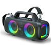Selius Altoparlante Bluetooth portatile - 140 W di potenza - Batteria da 12000 mAh - Audio stereo - Resistente all'acqua (IP65) - Con amplificazione dei bassi e illuminazione RGB