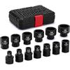 CASOMAN Set di 13 chiavi a bussola metriche a basso profilo da 1/4, 4-15 mm, senza salti, base esagonale da 12 mm, 6 punti, Cr-Mo, presa più corta per aree strette