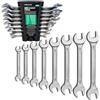VENTUX GEAR Chiavi a Forchetta Doppia - 8 Pezzi | 6-22mm | Chiavi Fisse CRV | Organizer | Per meccanico e officina - Rifinitura satinata anticorrosione - Supporto per riporle in ordine - Anche per bici e moto