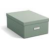 Bigso Box of Sweden BIGSO KATIA - Scatola portaoggetti media con coperchio, organizer stabile in pannello di fibra e carta effetto lino, pratica scatola pieghevole con cornice per etichette, verde menta