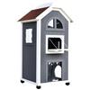 PawHut Casa esterna per gatto a 2 piani Grigio 59x55x109cm | Legno di abete, impermeabile, casa per gatto con tetto in asfalto