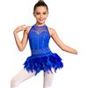 FEESHOW Bambina Body Ballo Latino Abito da Pattinaggio Artistico Americano | Strass Scintillanti,Body Danza Con Piume,Corte Breve Ricamato,Jazz,Vestito Da Pattinaggio Artistico,Ginnastica,Competizioni