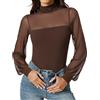 Avidlove Body Elegante in Mesh da Donna Top Sexy a Collo Alto e Maniche Lunghe a Palloncino Trasparenti per Feste Club e Festival