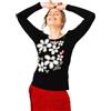 Mamatayoe Op Art. Maglietta a Manica Lunga da Donna con Collo Rotondo di Colore Nero con Dettagli Ricamati per Autunno Inverno. Top in Viscosa con Arricciatura, Originale e Casual.