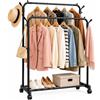 cecaro group Appendiabiti Doppio con Ruote e Ripiano Scarpe - Stand Porta Abiti con 2 Aste a Diverse Altezze e Ganci Laterali per Camera, Cabina Armadio, Ufficio e Negozio - Nero