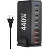 REAGLE Caricabatterie rapido 8 in 1 GaN III da 440 W con PD, 5 porte USB-C e 3 porte QC 3.0 per iPhone e laptop
