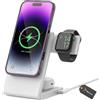 REAGLE Stazione di ricarica Reagle Qi2 3-in-1 da 15W, caricabatterie a induzione magnetico pieghevole, compatibile con iPhone 17-12, Apple Watch, AirPods e Samsung Galaxy, colore bianco