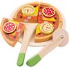Woet® Pizza giocattolo al salame in legno con rotella e paletta | Pizza giocattolo in legno, 4 fette al salame, rotella tagliapizza e paletta, cibo giocattolo, accessori da cucina, da 2 anni