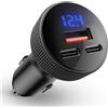 Dripio Caricabatterie USB-C da 108W, con 3 porte, tecnologia PD+QC3.0, voltmetro LED, compatibile con tensioni da 12-24V
