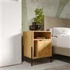DEGHI Comodino 45x60h cm in legno rovere chiaro effetto parquet con 1 anta e struttura in metallo nero opaco - Mufasa