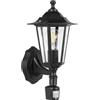 Eglo Lampada da parete da esterno Laterna 4, lampada da esterno, incluso | sensore di movimento, lampada da parete con sensore, in alluminio pressofuso e vetro, nero, E27, IP44