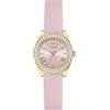 Guess Orologio da polso donna GW1000L2 Mini Luna, 30 mm, in acciaio inox oro, quadrante rosa, al quarzo, vetro minerale, zirconi, 3 ATM, cinturino in silicone bianco 14 mm