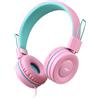 Merkloos Cuffie per bambini con limitatore di volume, regolabili, con microfono, cablate, di colore rosa, adatte per l'uso domestico e