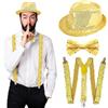 Meleager 3 Pezzi Paillettes Set Accessori per Costumi Discoteca Anni 70, Cappello D'oro con Laccetto da Collo in Paillettes, per Spettacoli di Danza Jazz e Hip Hop, Feste Rave