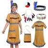 HarnyLoom Costume Indiana Bambina, Vestito Indiano Ragazze Bambini con Piuma Copricapo Indiano Borsa Fascia per Capelli Carnevale Cosplay Party Halloween