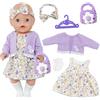 Carreuty 6 vestiti per bambole da 30-45 cm, per bambole da 30-45 cm, con cardigan viola, vestito, fascia per capelli, borse, grucce, calze, accessori per bambole, regali per bambini