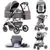 Lnhcrbs Passeggino 3 in 1,Stroller Pieghevole Rapido con Un Solo Clic,Passeggino Reversibile Alto con Cesta per la Nanna Allargata,Passeggino Reversibile è Bloccabile Sulle Ruote Anteriori(Grigio)