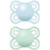 MAM Perfect Soothers | 2-6 Months | 2 Pack | Newborn Dummies | Comes in Dummy Steriliser Case | Sustainable Materials | Baby Accessories for Newborn | Blue (Various Designs)