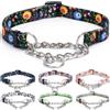 Haoyueer, collare martingala per cani - catena in acciaio inossidabile, collare da addestramento anti-trazione con design a fiori per cani di taglia grande, media e piccola (M, nero)