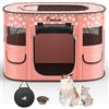 Pawaboo Recinto Portatile per Cani in Tessuto Oxford 600DFiori Rosa Chiaro | Recinto pieghevole con finestre in rete, porte avvolgibili, borsa da trasporto e ciotola pieghevole, 89 × 71 × 61 cm(L)
