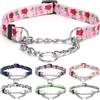 haoyueer Collare per Cani Martingale - Catena in Acciaio Inox, Collare Anti-Trazione con Design a Fiori per Cani di Taglia Grande, Media e Piccola (L, Rose)