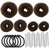 REBECASKYENS Chignon a Ciambella, 7 Pz Creatore per Pane Ciambella Chignon a Ciambella Hair, Ciambelle per Chignon, con 5 Elastici per Capelli e 10 Forcine Forma di U (Marrone)
