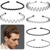 UKOFEW 6PCS Cerchietto Capelli Metallo per Uomo e Donna, Unisex Cerchietto in Metallo, Cerchietto Fasce per Capelli Fascia Ondulata Nero, Multiplo Stile Antiscivolo Cerchietto, Adatto per Sport, Yoga, Trucco