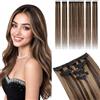Rich Choices Extension Capelli Veri Clip Lisci Remy Human Hair 30cm #2RP6 Castano Scuro Con Mèches Castano Chiaro Extension Clip Capelli Veri 5pezzi 7-clip(4 con clip singola e 1 con 3 clip)
