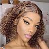 Rebasar Deep Curly Human Hair Bob Wigs 13x4 Lace Frontal Wig Parrucca Corto for Donne Ricci Breve Bob Parrucca Donna Capelli veri Umani Reali Blond Ombre P4/27 Highlight Colore 8 Pollici