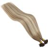 Ugeat Extension in capelli veri, mini bonding, biondo castano, 45 cm, 50S | Mini extension alla cheratina, balayage, castano chiaro con biondo platino, caduta morbida e lunghezze lisce
