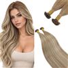 Ugeat Mini extension alla cheratina, castano biondo ombré, 50 cm, 50S, 50 G | Mini bonding extension di capelli veri, balayage castano chiaro con biondo platino, movimento fluido