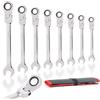 HNCY 8 Pezzi Set di chiavi combinate a cricchetto con testa flessibile | Set Chiavi a Cricchetto Metriche 6 a 19mm, 72 Denti Chiave a Cricchetto, Acciaio Cr-V, Nichelatura con Borsa di Stoccaggio