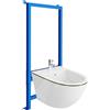 LAVITA Elemento da parete per bidet LAV 500 + bidet da parete Sofi Gold Line, set completo da appendere a parete, bidet con foro per rubinetto e protezione da troppopieno in ceramica, igienico e