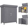 Outsunny Casetta in Legno da Giardino con 2 Ante 74x43x88 cm Grigio | Armadio da Esterno Porta Attrezzi da Giardino, Tetto Apribile